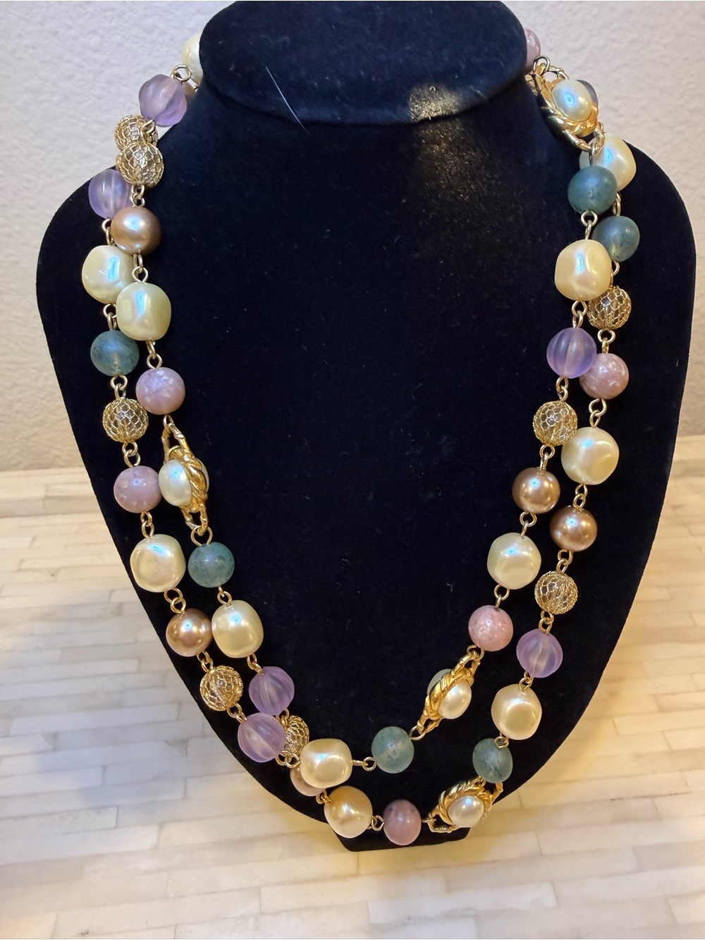 Liz Claiborne Gold-Tone Necklace with Cream, Pink, Purple & Green Beads